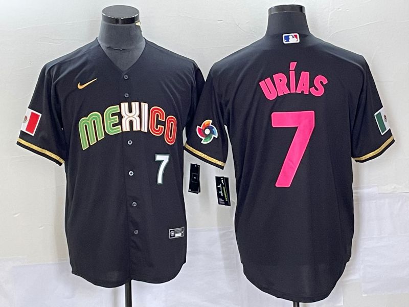 Men 2023 World Cub Mexico #7 Urias Black pink Nike MLB Jersey9